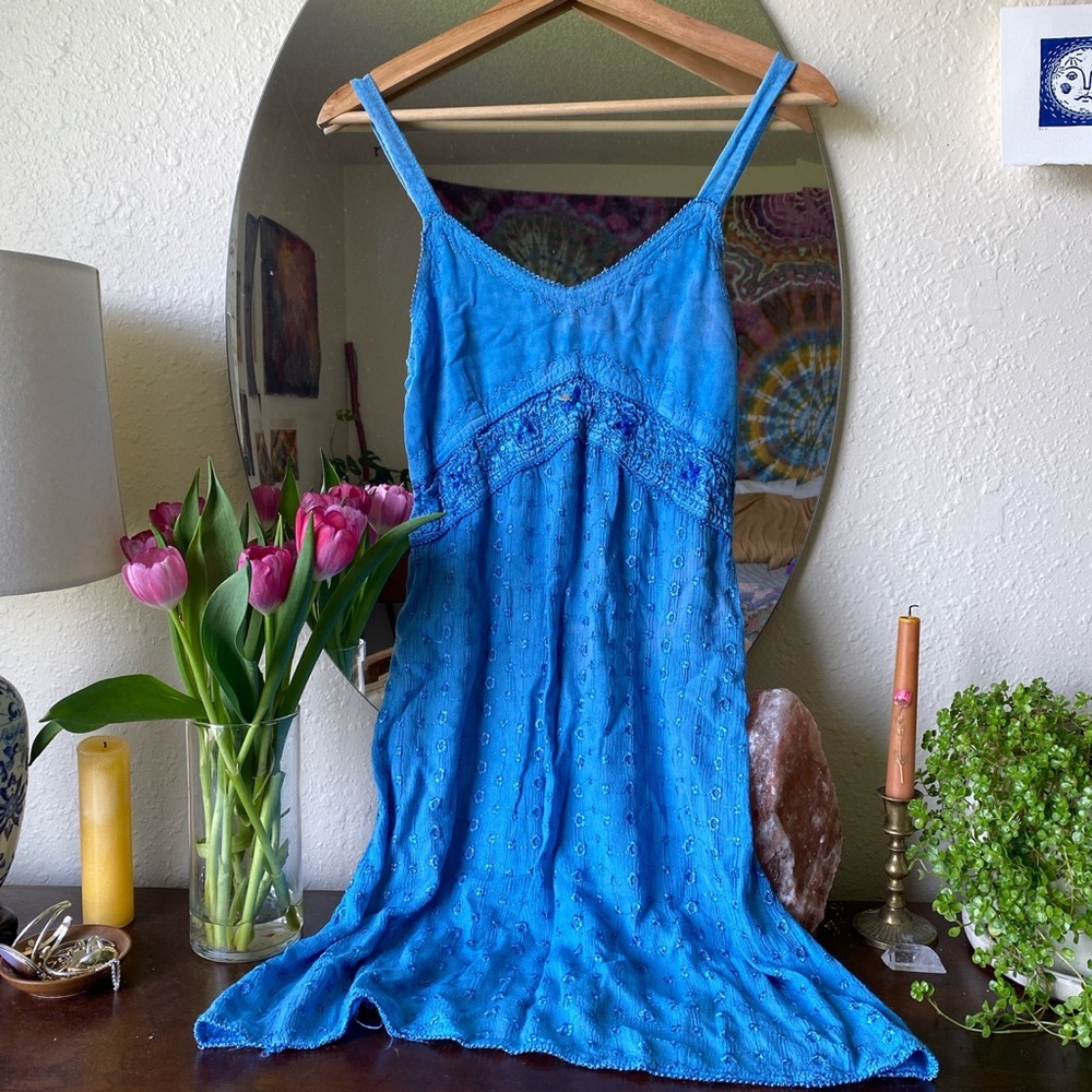 90s boho sequin blue sundress size small